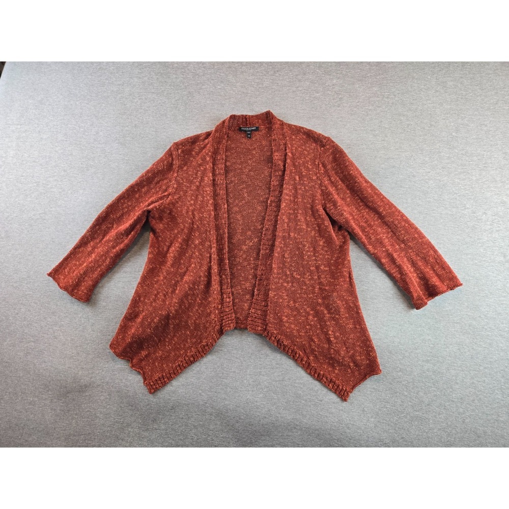 Eileen Fisher Cardigan Sweater Petite Sz PM Orange Rust Open Linen Blend Cottage